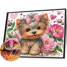 Load image into Gallery viewer, Diamond Painting - Partial Special Shaped - flower yorkshire terrier (35*30CM)
