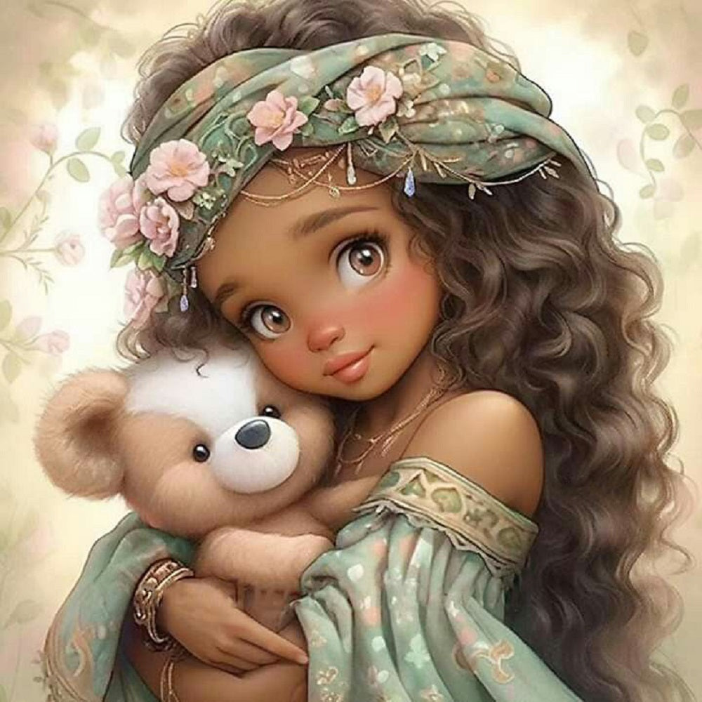 Diamond Painting - Full Round - Teddy bear and girl (30*30CM)