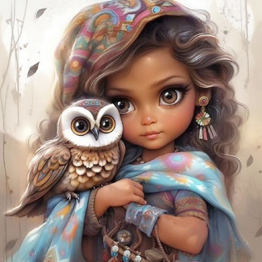 Diamond Painting - Full Round - owl girl (30*30CM)