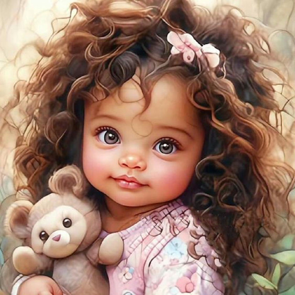 Diamond Painting - Full Round - Bear and girl (30*30CM)