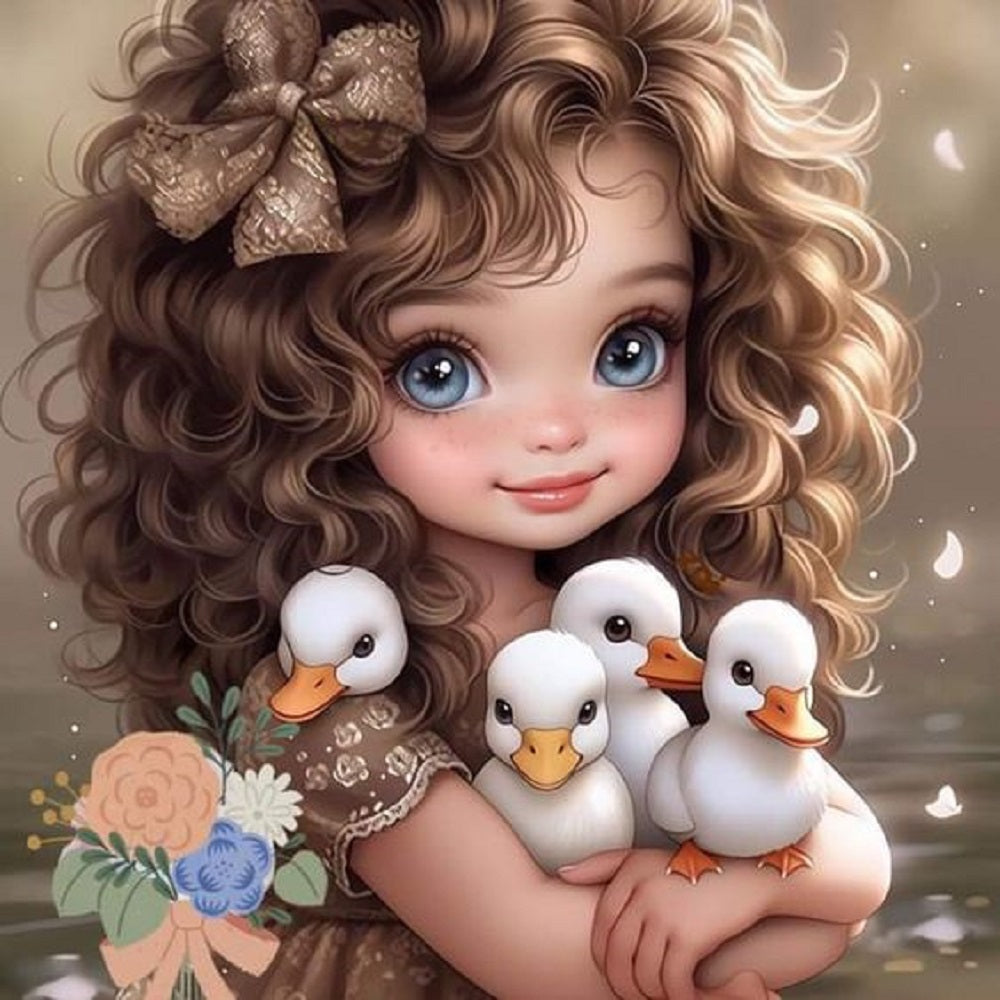 Diamond Painting - Full Round - duck and girl (30*30CM)