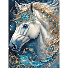 Load image into Gallery viewer, Diamond Painting - Full Round - White horse head with sapphire decoration (30*40CM)

