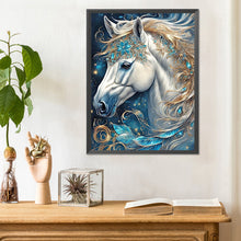 Load image into Gallery viewer, Diamond Painting - Full Round - White horse head with sapphire decoration (30*40CM)
