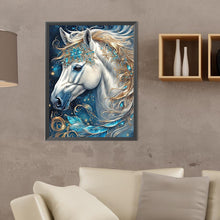 Load image into Gallery viewer, Diamond Painting - Full Round - White horse head with sapphire decoration (30*40CM)
