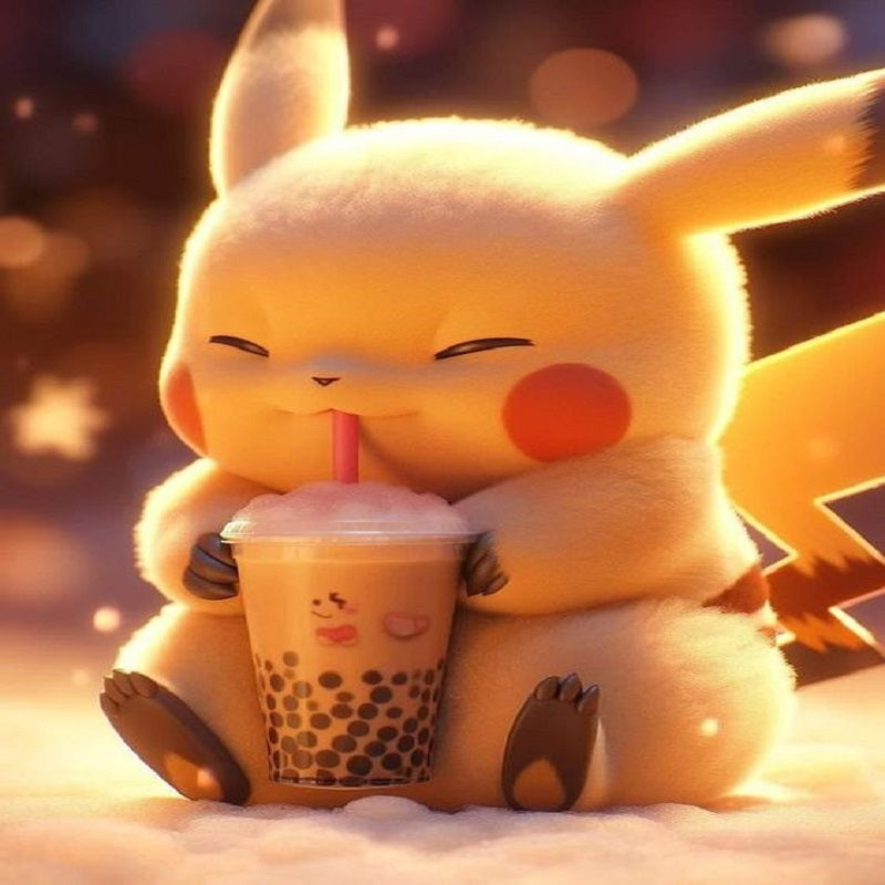 Diamond Painting - Full Round - Pikachu drinking milk tea (30*40CM)