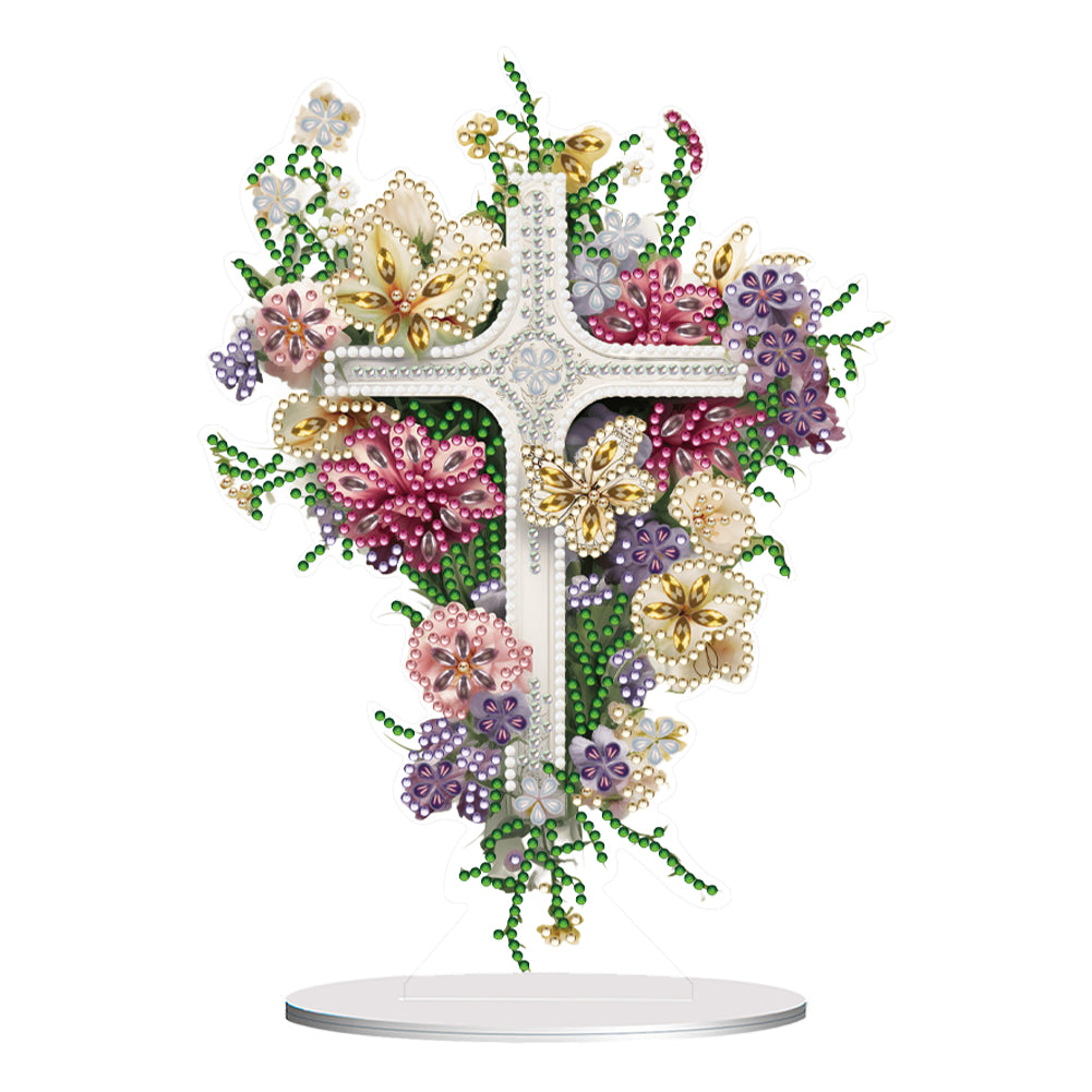Special Shaped Colorful Flower Cross Desktop Diamond Art Kits for Adult Beginner