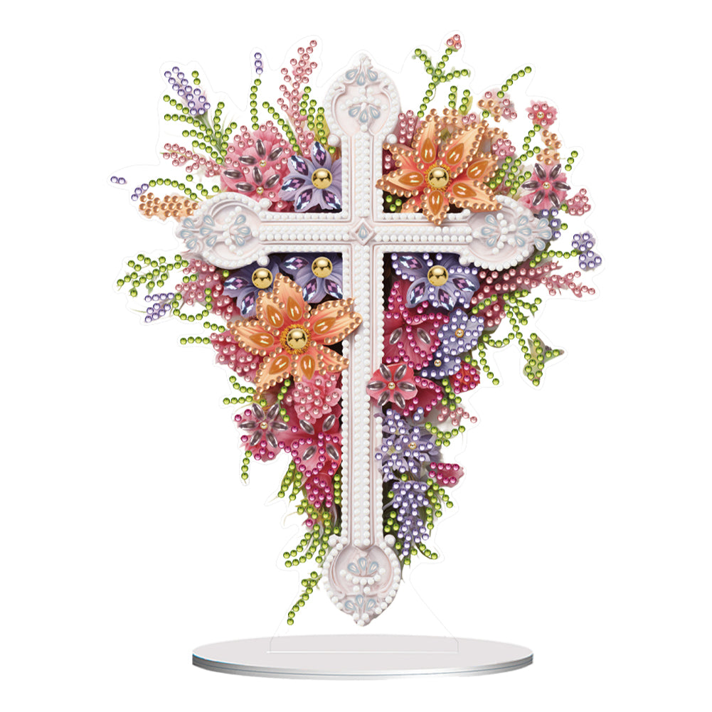 Special Shaped Colorful Flower Cross Desktop Diamond Art Kits for Adult Beginner