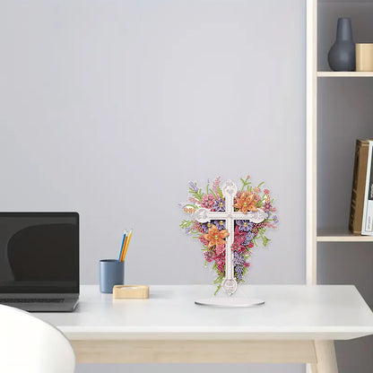 Special Shaped Colorful Flower Cross Desktop Diamond Art Kits for Adult Beginner