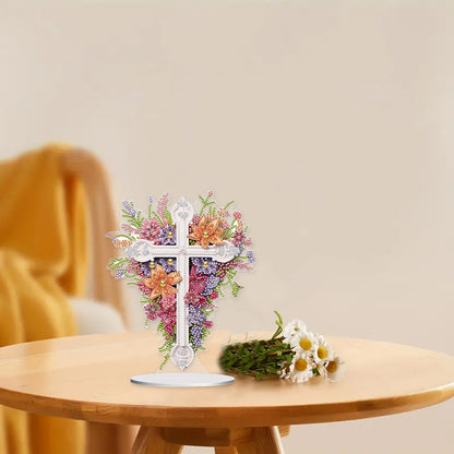 Special Shaped Colorful Flower Cross Desktop Diamond Art Kits for Adult Beginner