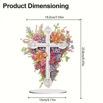 Special Shaped Colorful Flower Cross Desktop Diamond Art Kits for Adult Beginner