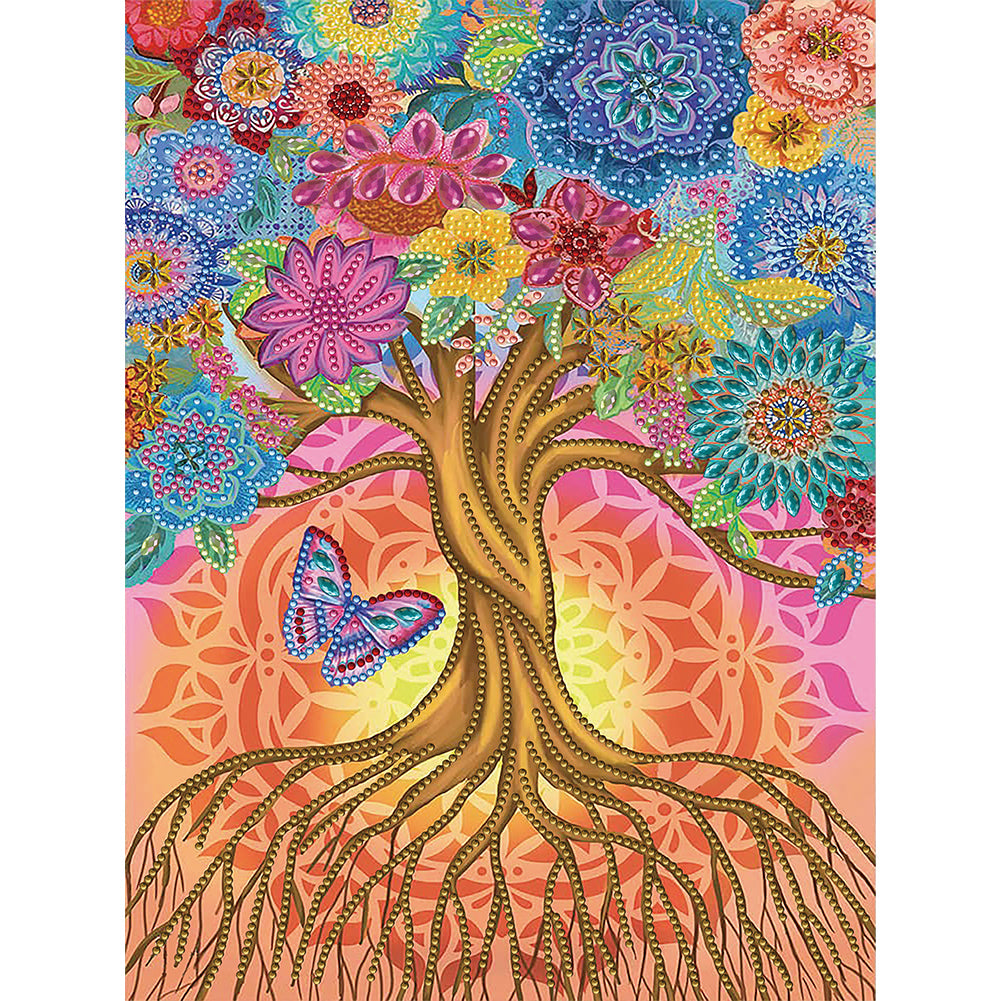 Diamond Painting - Partial Special Shaped - tree and butterfly (30*40CM)