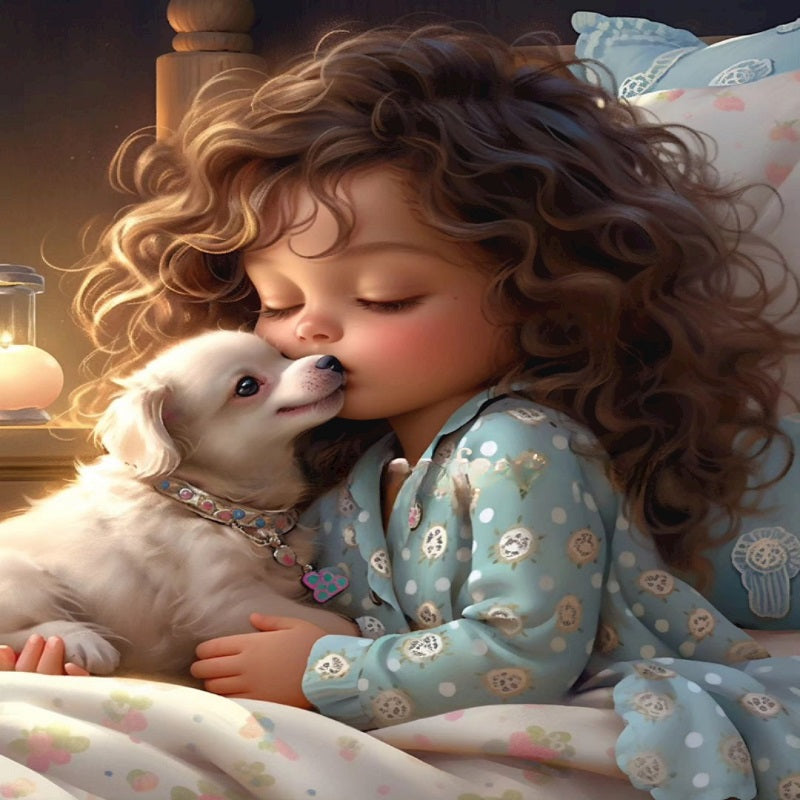 Diamond Painting - Full Square - girl holding pet (30*40CM)