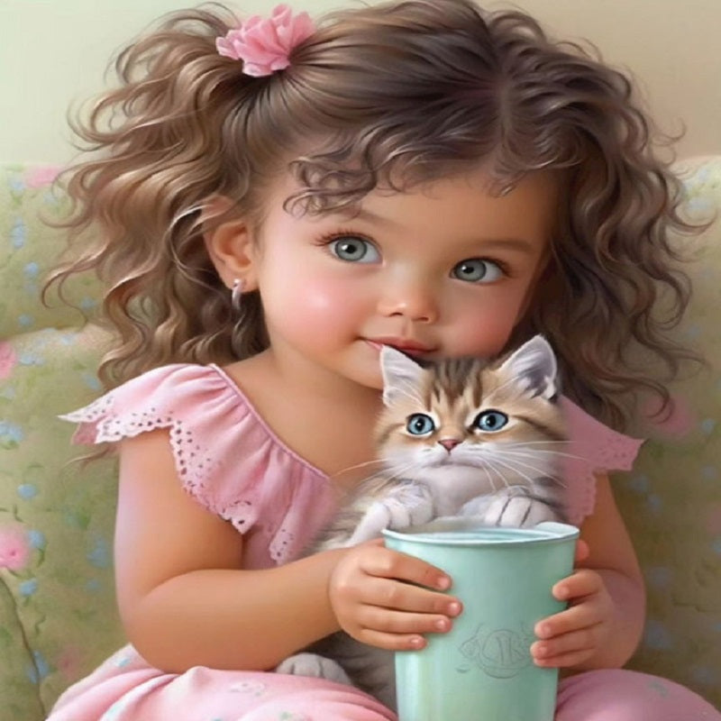 Diamond Painting - Full Square - girl holding pet (30*40CM)