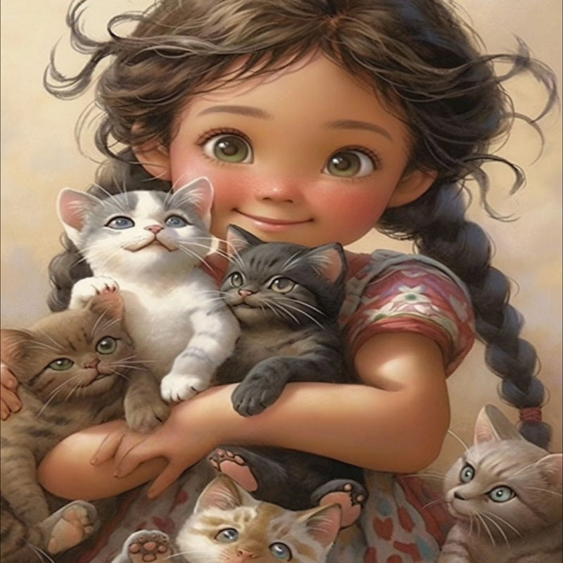 Diamond Painting - Full Square - girl holding pet (30*40CM)