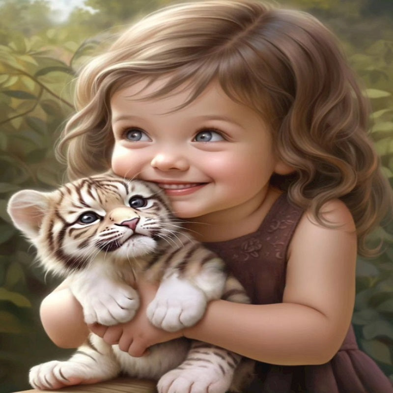 Diamond Painting - Full Square - girl holding pet (30*40CM)