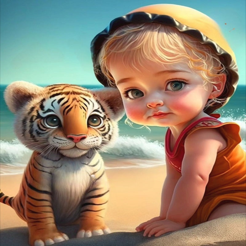 Diamond Painting - Full Square - girl holding pet (30*40CM)