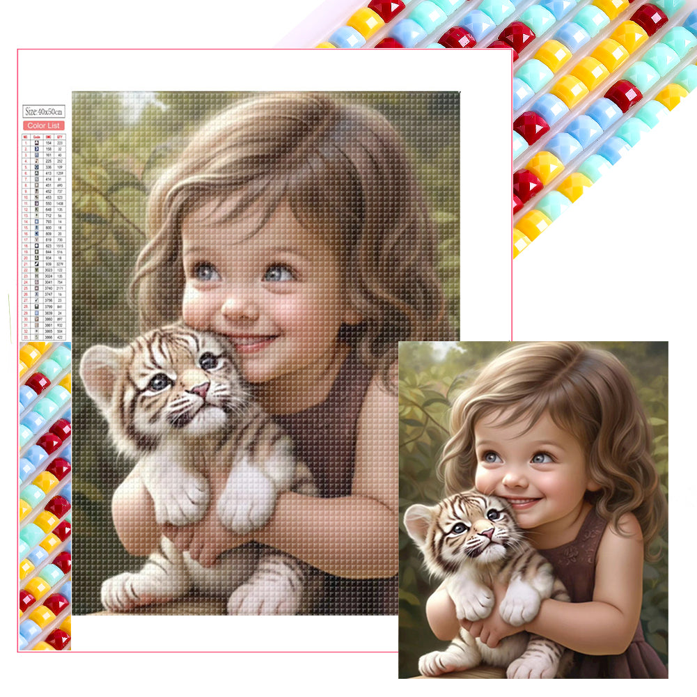 Diamond Painting - Full Square - girl holding pet (40*50CM)