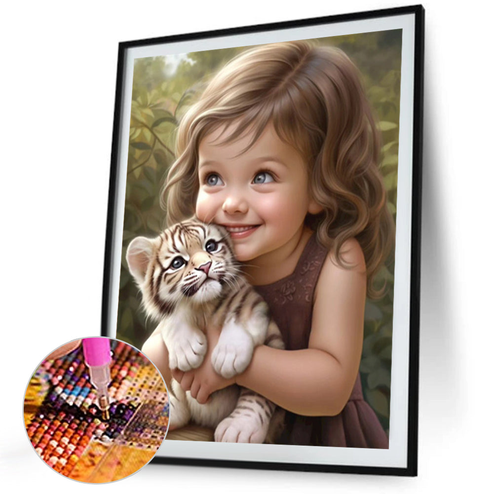 Diamond Painting - Full Square - girl holding pet (40*50CM)