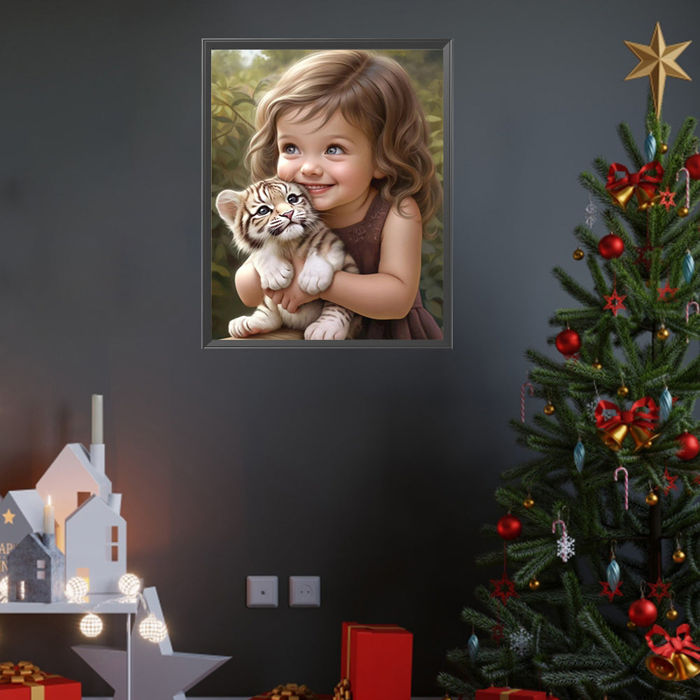 Diamond Painting - Full Square - girl holding pet (40*50CM)