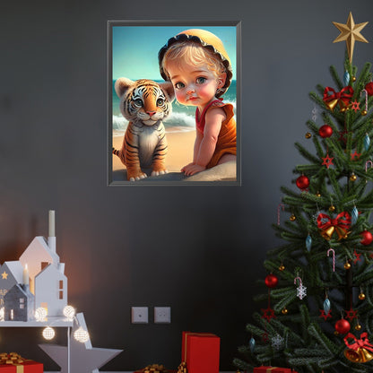 Diamond Painting - Full Square - girl holding pet (40*50CM)