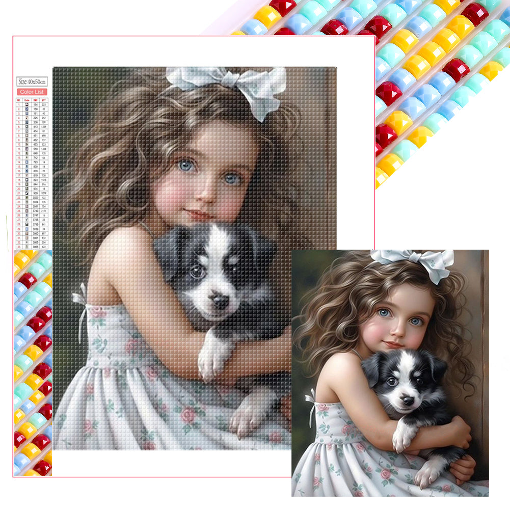 Diamond Painting - Full Square - girl holding pet (40*50CM)