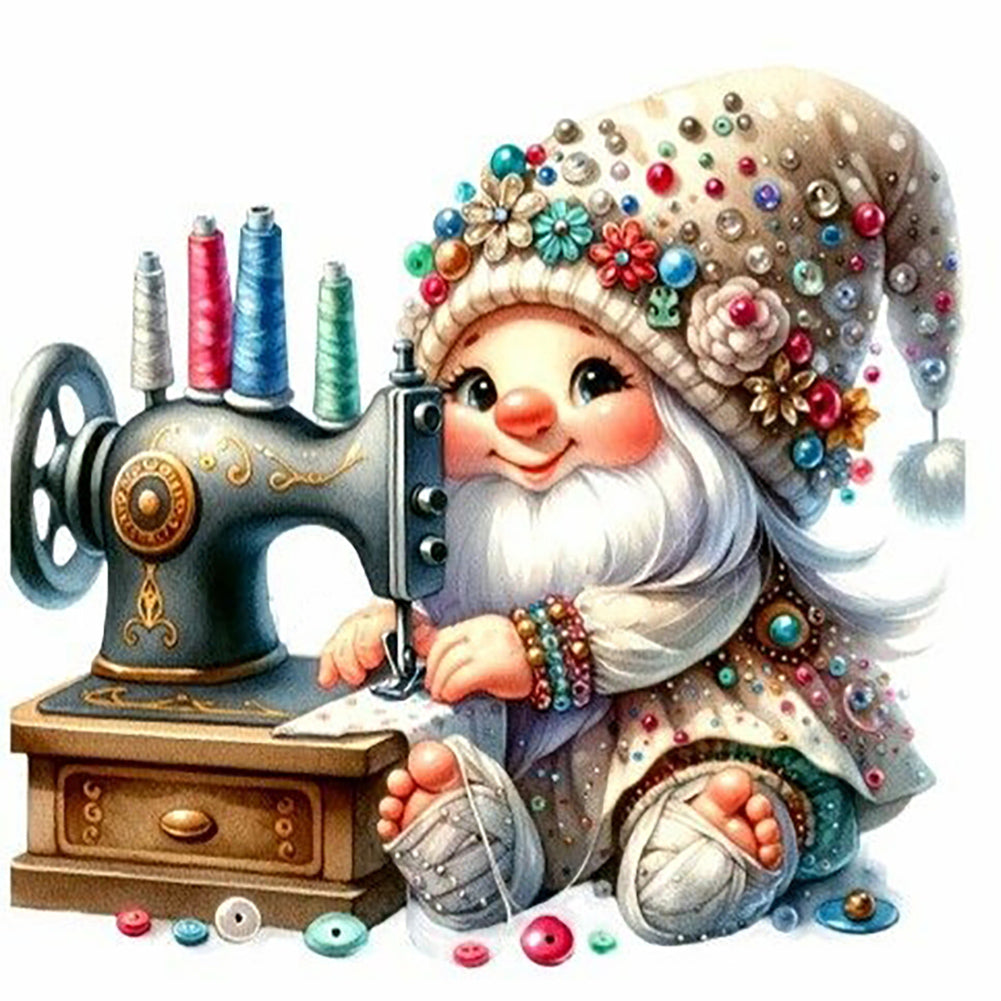Diamond Painting - Full Round - Gnome making needlework (30*30CM)
