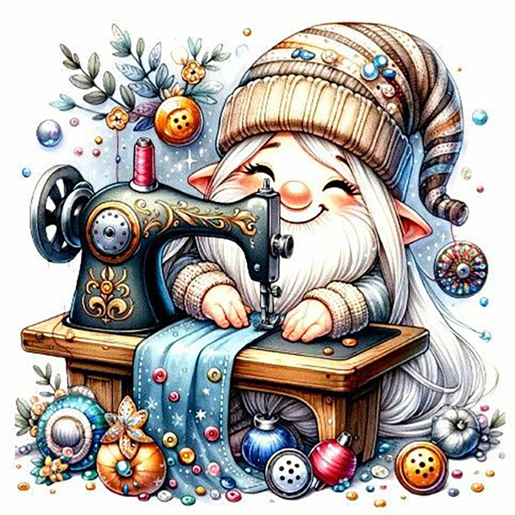 Diamond Painting - Full Round - Gnome making needlework (30*30CM)