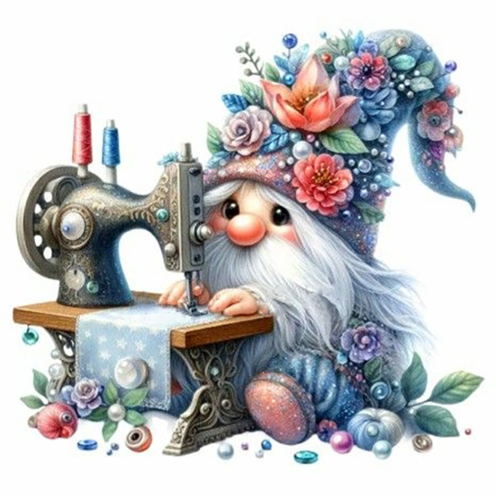 Diamond Painting - Full Round - Gnome making needlework (30*30CM)