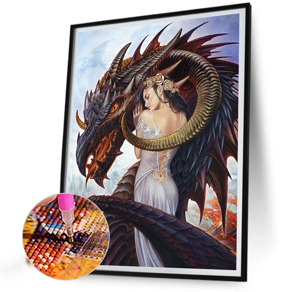 AB Diamond Painting - Full Round - dragon and woman (40*55CM)