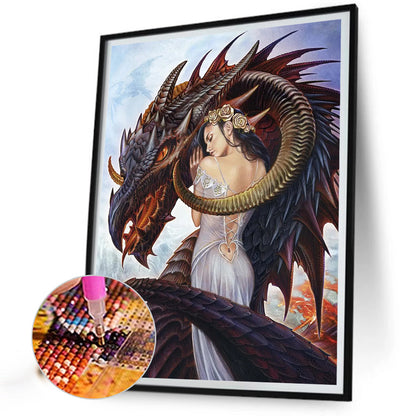 AB Diamond Painting - Full Round - dragon and woman (40*55CM)