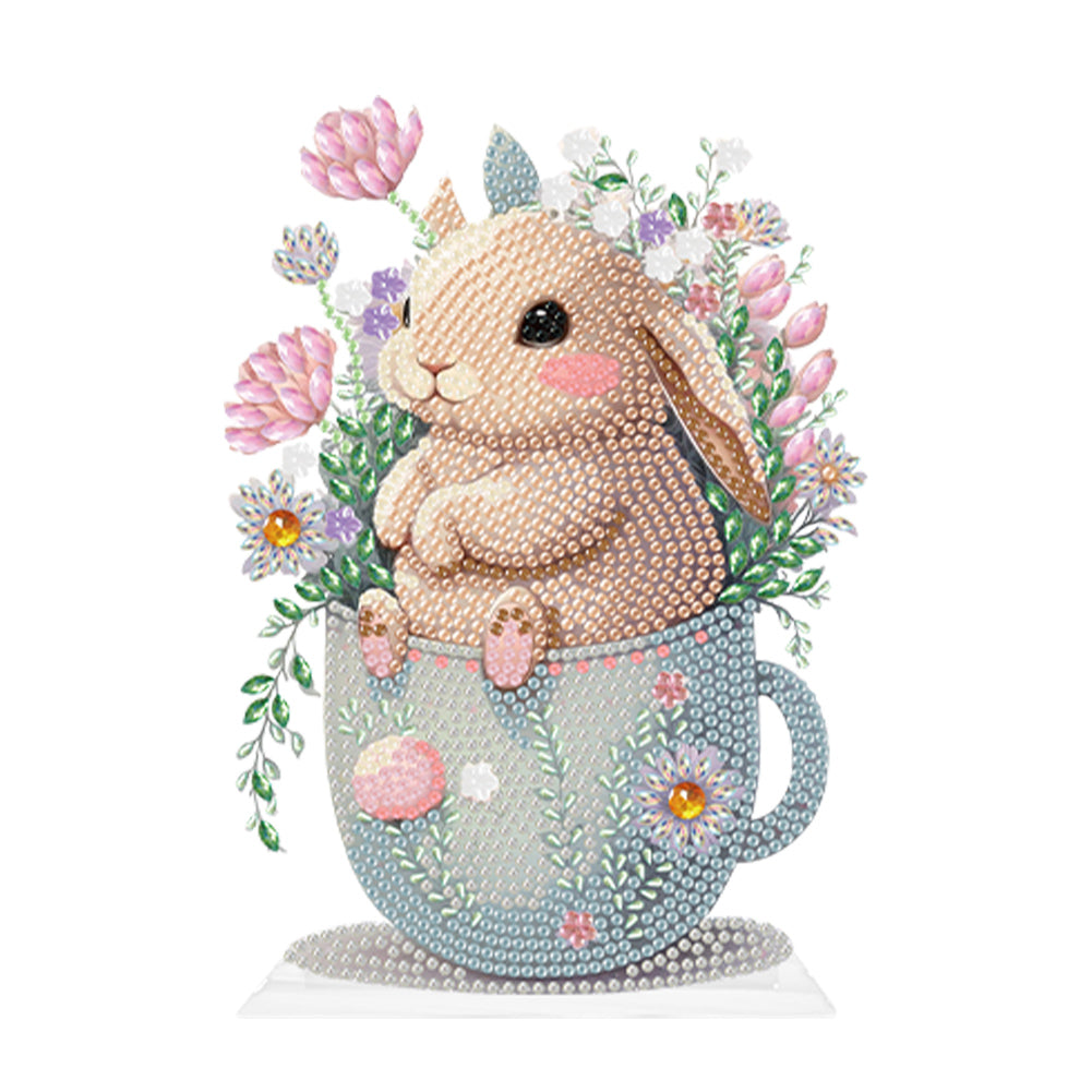 Acrylic Rabbit in Cup Special Shaped Desktop Diamond Art Kits for Adult Beginner