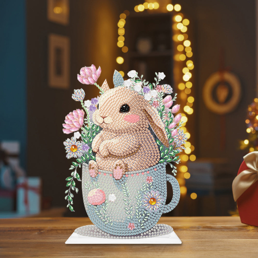 Acrylic Rabbit in Cup Special Shaped Desktop Diamond Art Kits for Adult Beginner