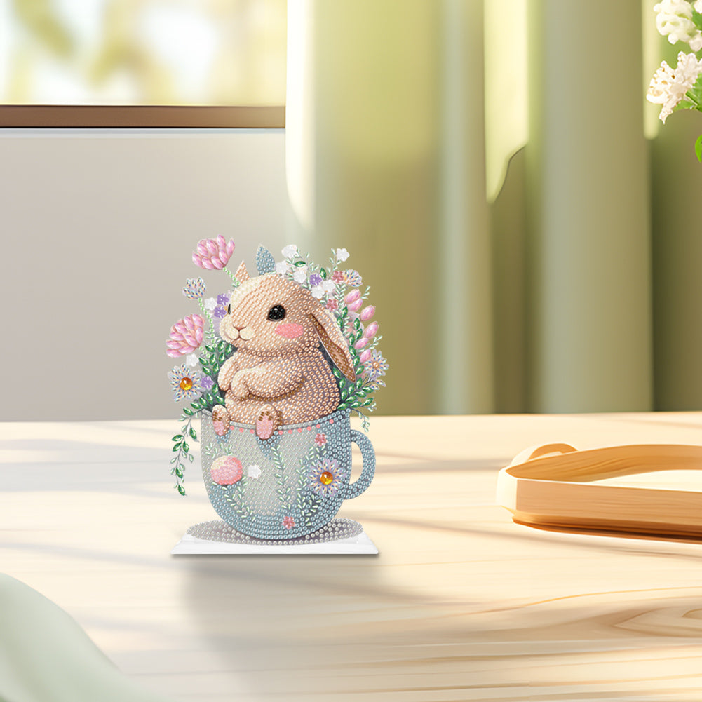 Acrylic Rabbit in Cup Special Shaped Desktop Diamond Art Kits for Adult Beginner