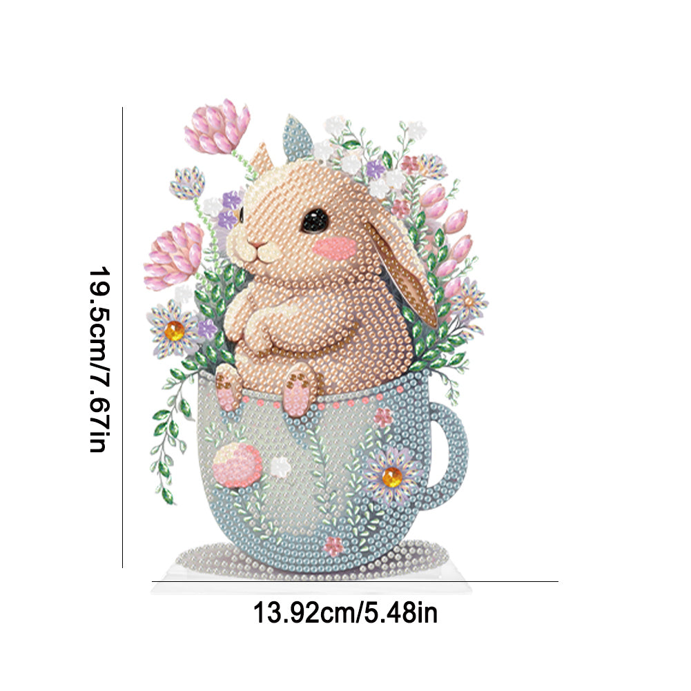 Acrylic Rabbit in Cup Special Shaped Desktop Diamond Art Kits for Adult Beginner
