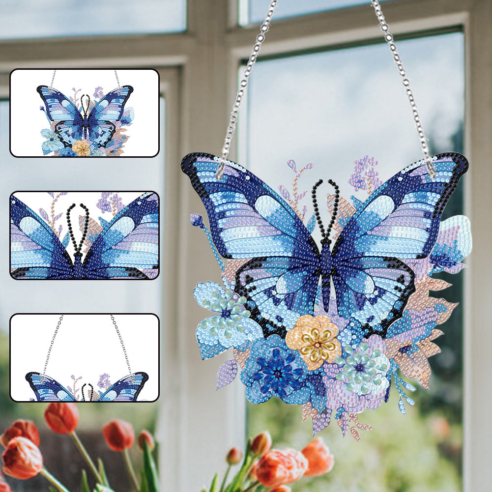 Handmade Acrylic Butterfly 5D DIY Diamond Painting Dots Pendant for Office Decor