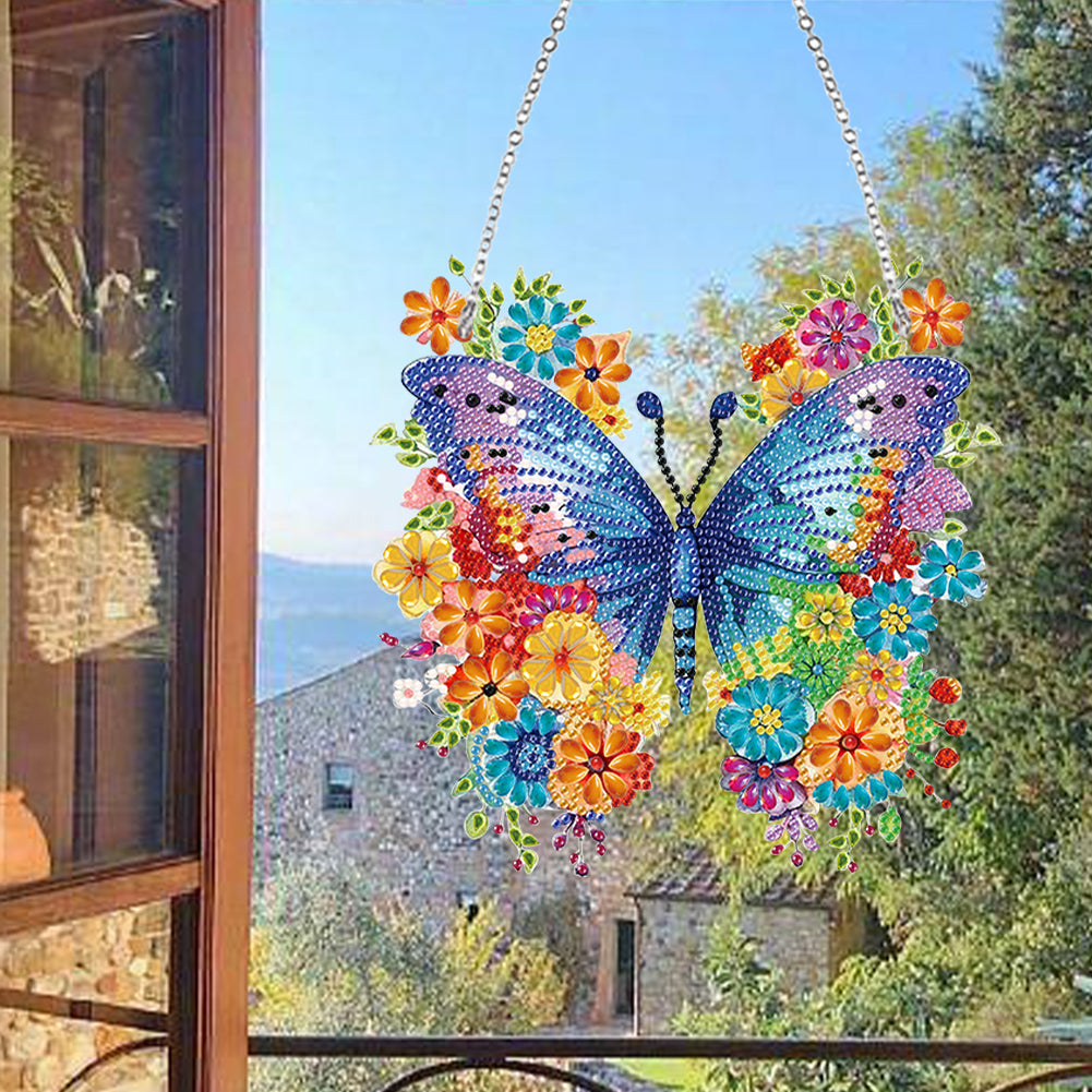 Handmade Acrylic Butterfly 5D DIY Diamond Painting Dots Pendant for Office Decor