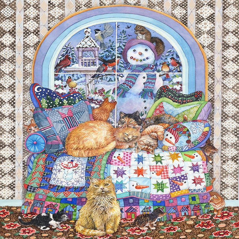 AB Diamond Painting - Full Round - Cats on the sofa and scenery outside the window (40*50CM)