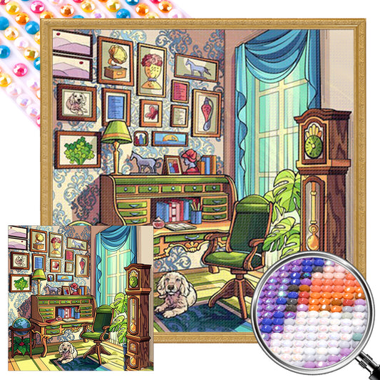 Diamond Painting - Full Round - The puppy and the corner of the cabin (40*40CM)