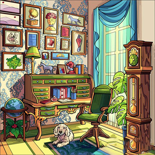 Diamond Painting - Full Round - The puppy and the corner of the cabin (40*40CM)