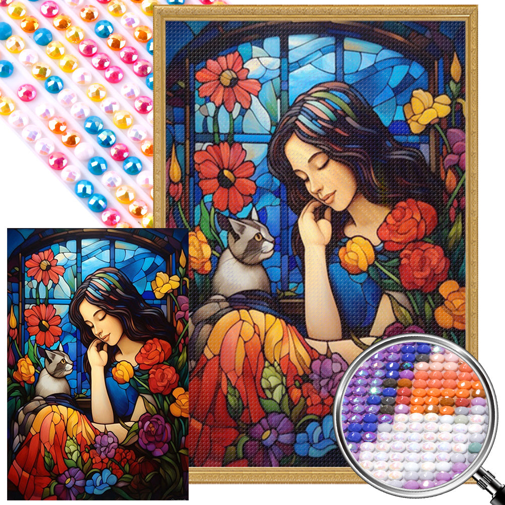 Diamond Painting - Full Round - Flowers, girls and cats (40*60CM)