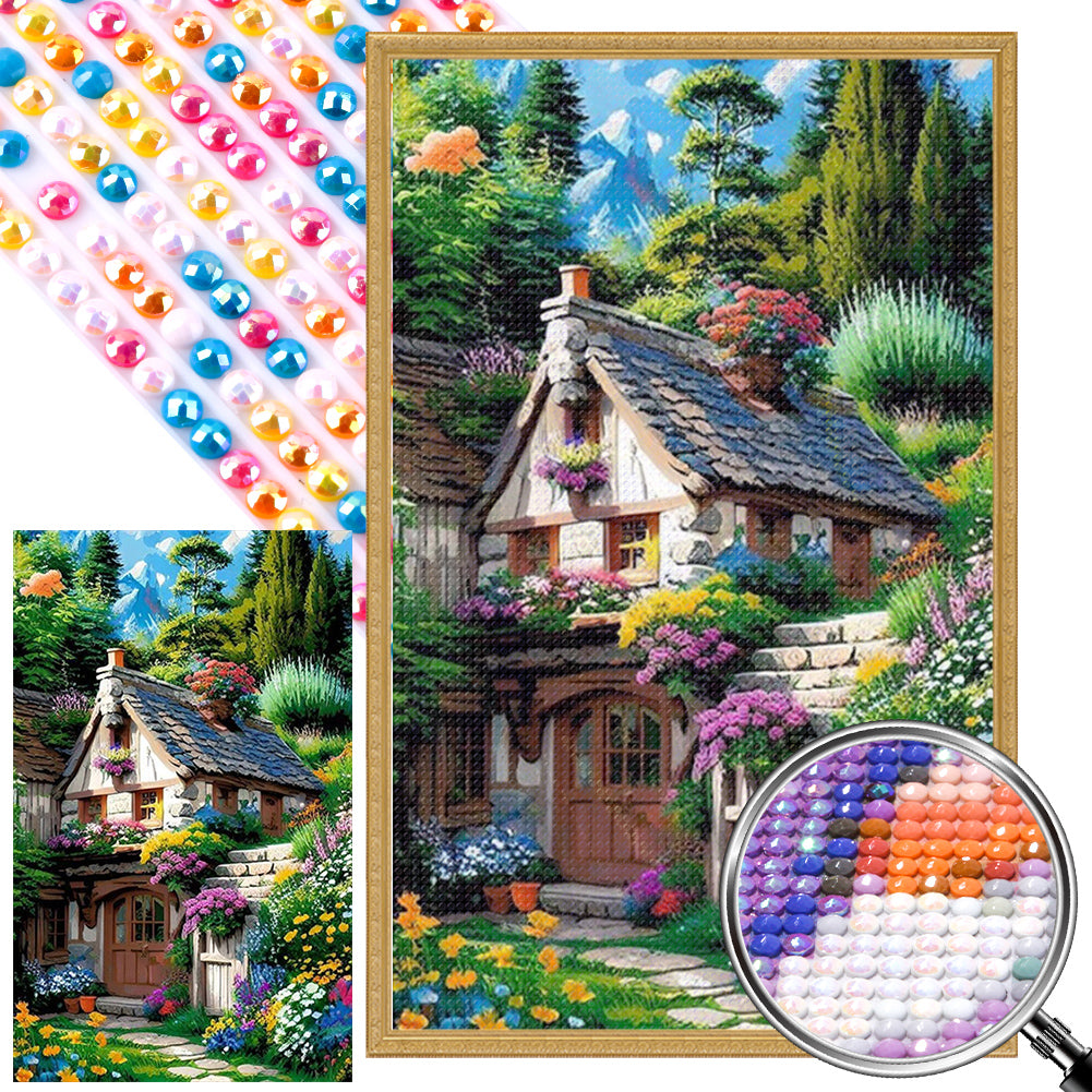 Diamond Painting - Full Round - Flowers and hut (40*65CM)