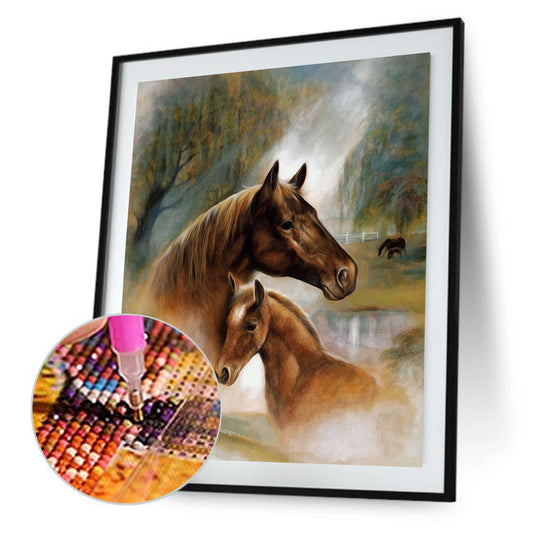 Horses 30*40CM(Canvas) Round Drill Diamond Painting