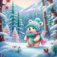 Load image into Gallery viewer, Diamond Painting - Full Round - Little bear in the snow in the forest (30*30CM)
