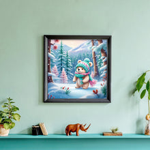 Load image into Gallery viewer, Diamond Painting - Full Round - Little bear in the snow in the forest (30*30CM)
