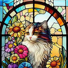 Load image into Gallery viewer, Diamond Painting - Full Round - glass art cat and flower (30*30CM)
