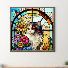 Load image into Gallery viewer, Diamond Painting - Full Round - glass art cat and flower (30*30CM)
