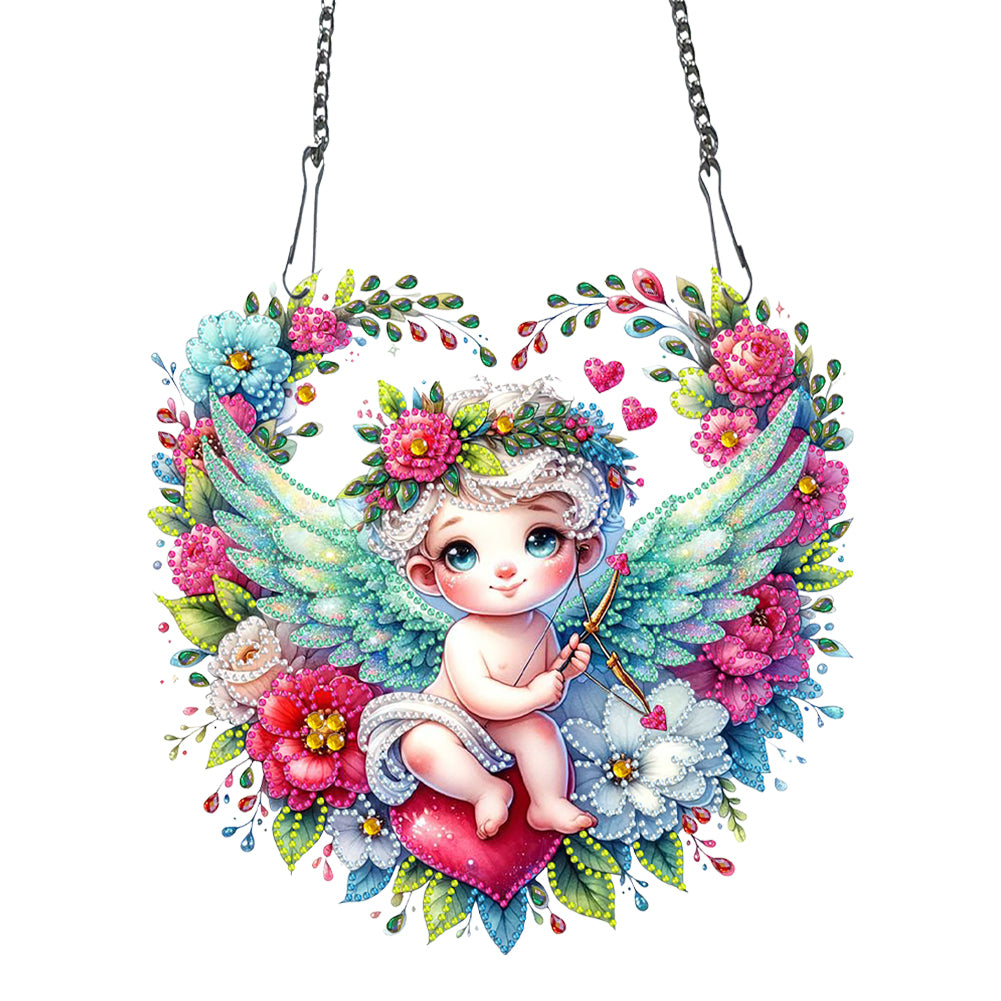 Single Sided Wreath Angel Rhinestone Diamond Art Window Pendants for Wall Decor