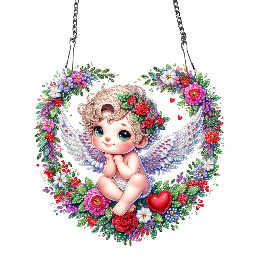 Single Sided Wreath Angel Rhinestone Diamond Art Window Pendants for Wall Decor