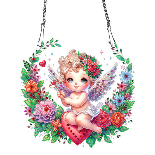 Single Sided Wreath Angel Rhinestone Diamond Art Window Pendants for Wall Decor