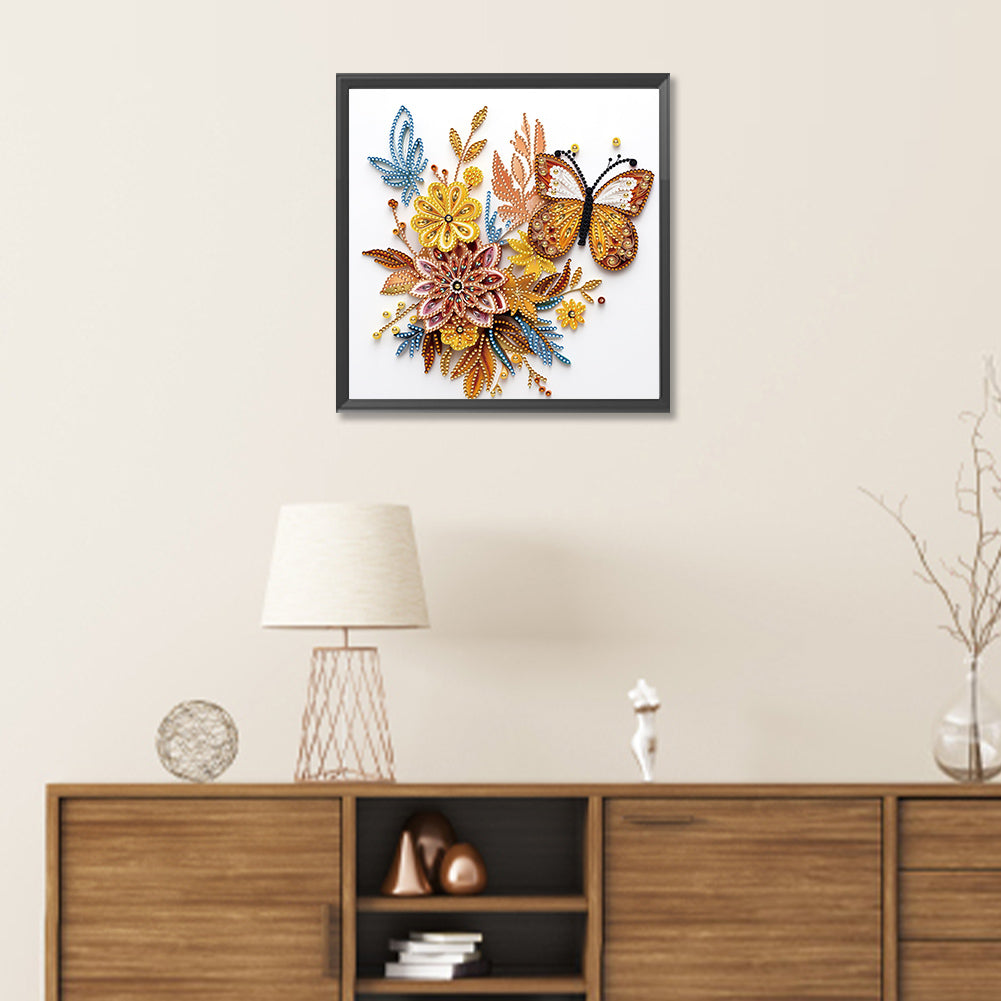 Diamond Painting - Partial Special Shaped - Flowers and butterflies paper painting (30*30CM)